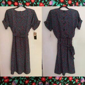 Vintage cottagecore deadstock micro floral short sleeve midi dress matching belt
